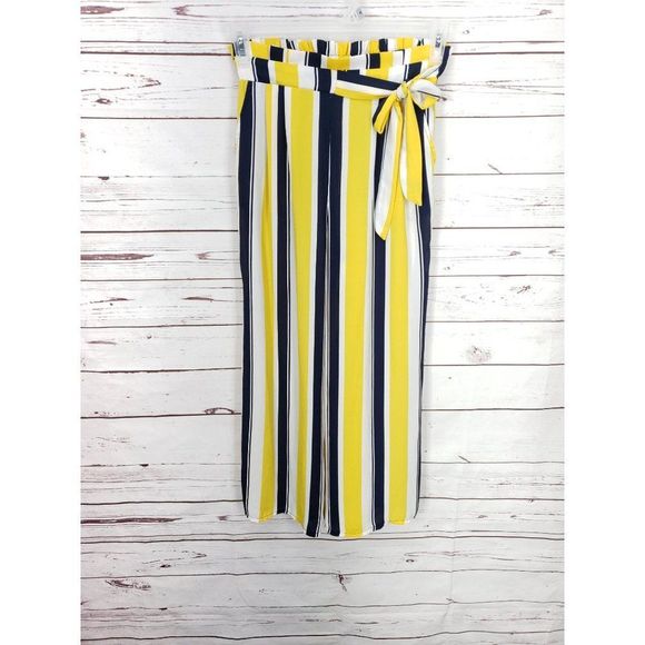 Haute Monde Striped Wide Leg Pants High Rise Trousers Yellow Black Size Small - Picture 12 of 12